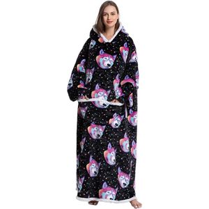 Oversized hoodie-deken met mouwen - voor dames en heren - sherpa - behaaglijke dekentrui - XXL dekenhoodie - knuffelhoodie - Husky