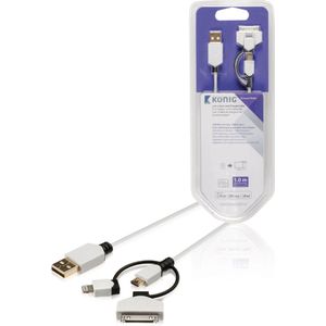 Konig USB 2.0 A Male naar USB 2.0 Micro Male;Apple Lightning;Apple 30-pin - 1 m