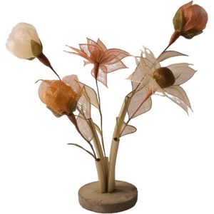 WinQ Creatieve vaas met Abaca Kunstbloemen - vaas goud met betonvoet - 5 takken bloemen