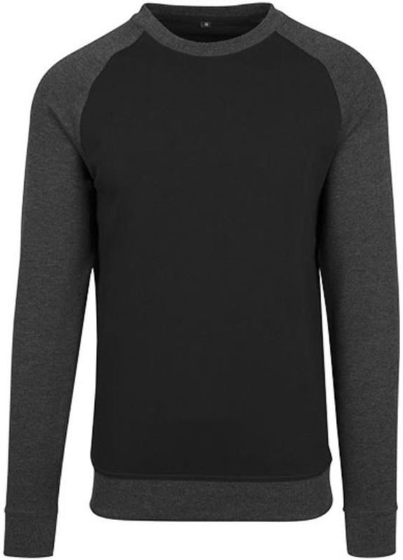 Build Your Brand - Raglan Crewneck Sweater - Zwart/Charcoal - Sweater