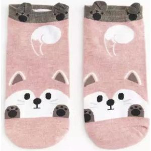 Leuke dieren enkelsokken Vos Catroon style sokken - Unisex - Maat 36-41