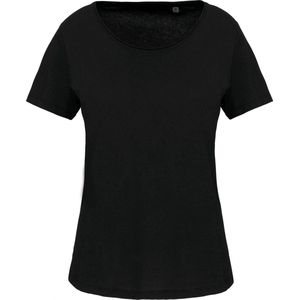 T-shirt Dames L Kariban Kraag met onafgewerkte rand Korte mouw Black 100% Katoen