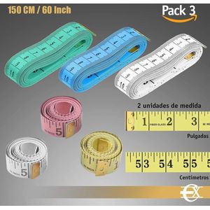 Set van 3 Metrische Banden - 150 cm Meetlint voor Naaien en Lichaamsmetingen - Perfect voor op Maat Gemaakte Kostuums
