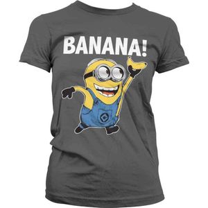 Minions Dames Tshirt -S- Banana! Grijs