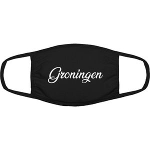 Groningen mondkapje | gezichtsmasker | bescherming | bedrukt | logo | Zwart mondmasker van katoen, uitwasbaar & herbruikbaar. Geschikt voor OV