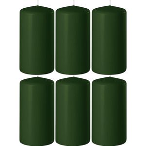 8x Donkergroene Cilinderkaarsen/Stompkaarsen 6 X 8 cm 27 Branduren - Geurloze Kaarsen Donkergroen