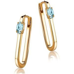 Miore® - Gouden Oorringen met Blauwe Topaas - Dames - Verguld 18 Karaat Goud - Geelgoud - Oorbellen - Blauw - Ovaal Rechthoek - Handgemaakte Hoogwaardige Sieraden