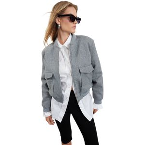 Trendyol Grijze Kasjmier Bomberjack Jas Tweeaw25Mo00085