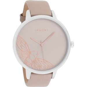 OOZOO Timepieces - Zilverkleurige horloge met taupe leren band - C10077
