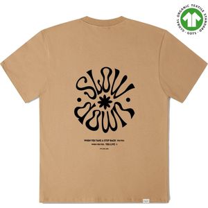 FIVE LINE LABEL - Beige t shirt met print - Heren - Dames - Biologisch Katoen - Oversized Fit - Maat M