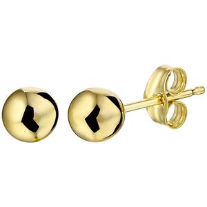 Lucardi Dames Oorbellen bol 4mm - Oorbellen - Cadeau - 14 Karaat Goud - Geelgoud