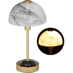 relaxdays tafellamp goud - nachtlampje - glazen lampenkap - bureaulamp - E14 - modern