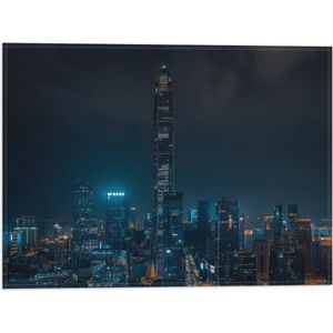 Vlag - Skyline in Hongkong in de Nacht, China - 40x30 cm Foto op Polyester Vlag