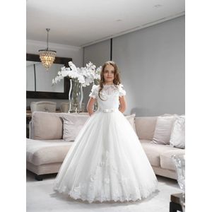 Communiejurk - Feestjurk - bloemenmeisje - witte jurk meisjes - communie - Feest