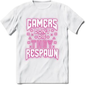 Gamers don't die T-shirt | Neon Roze | Gaming kleding | Grappig game verjaardag cadeau shirt Heren – Dames – Unisex | - Wit - L