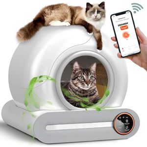 Granida® Zelfreinigende kattenbak – Automatische kattenbak – Inclusief app – 3 rollen van 45 opvangzakken – 65L leefruimte