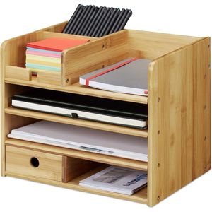 A4 document organizer bamboe met memo vakjes en stiften lade - voor meer orde