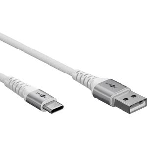 USB-A naar USB-C Kabel - USB 2.0 - 60W PD - Soft Nylon Sleeve - 3 meter - Wit
