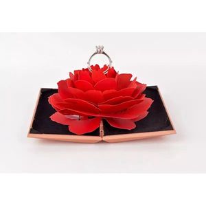 Osayrus - Trouwring doosje voor ring - doosje - trouwen - ring - sieraden - ten huwelijk vragen - rood - zwart - bloemen