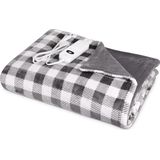 Navaris XXL elektrisch poncho deken - Met 3 warmtestanden, timer en automatische uitschakeling - Wasbaar warmtedeken van 130 x 180 cm - Grijs/wit
