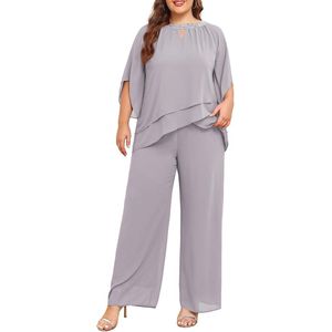 Tweedelig Chiffon Broekpak voor Dames in Grote Maten - Elegante Avondoutfit Voor Feestelijkheden