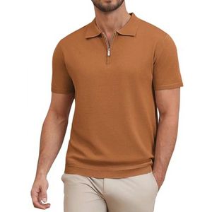 Heren Poloshirt Korte Mouwen Rits Zomer IJs Gebreid Golfshirt