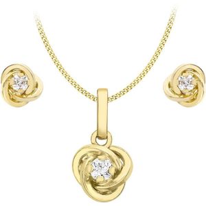 Lucardi - Dames 9 Karaat set knoop met zirkonia - Cadeau voor vrouwen Set - 9 Karaat - Goudkleurig