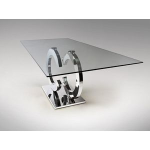 CoCo eettafel - design RVS eetkamertafel 160x90 | CoCo dining table stainless steel - gepolijst roestvrij stalen frame met gehard glazen blad