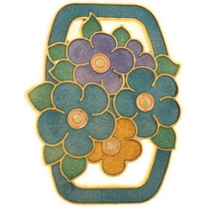 Behave - Rechthoek bloemen broche blauw paars - Cloisonné - Retro accent