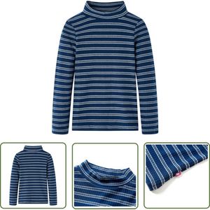 vidaXL Langmouwig Hemd - Kinderhemd - Kindershirt met lange mouwen 128 marineblauw - Jongensshirts - Meisje Shirts - Blauwe Kleding