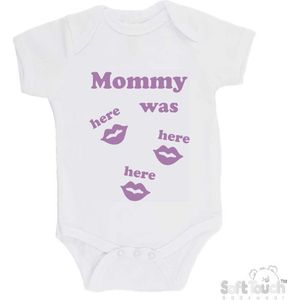 100% katoenen Romper ""Mommy was here here here"" Unisex Katoen Wit/lila Maat 56/62