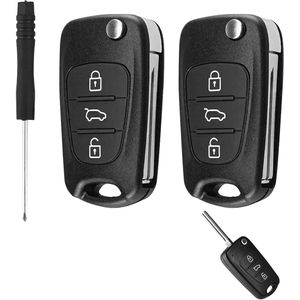Thelau - Autosleutelbehuizing voor Hyundai en Kia met 3 knoppen, inclusief ongesneden lemmet en schroevendraaier