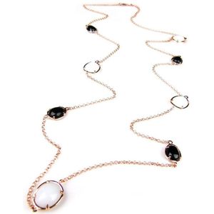 Zilveren halsketting collier halssnoer roos goud verguld Model Bubbels gezet met witte en zwarte stenen