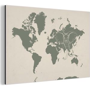 Wanddecoratie Metaal - Aluminium Schilderij Industrieel - Wereldkaart - Dieren - Olifant - 120x80 cm - Dibond - Foto op aluminium - Industriële muurdecoratie - Voor de woonkamer/slaapkamer