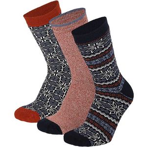 Apollo - Badstof dames sokken - Multi Blauw - 6 Pak - Maat 36/41 - Uniek motief - Warme sokken dames - Sokken dames - Wintersokken dames - warme sokken dames