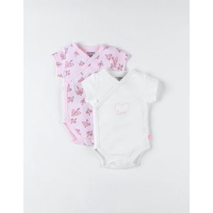 Noukie's - Rompertje - 2 Pack - Body - open - Korte mouw - Wit /rose - 1 jaar 80