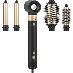 Haardroger en haarstyler - 5-in-1 - 110.000 omw/min - 20 m/s - 200 miljoen negatieve ionen - blaasborstel en luchtkruller - zwart