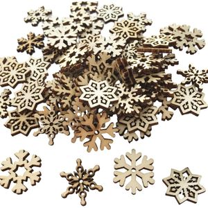 200 stks Mini Houten Opknoping Sneeuwvlokken - Geschikt voor kerstvieringen feesten meubeldecoratie
