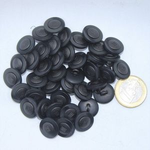 100 Samengestelde KNOPEN op Voetje, Polyester + Metaal, Maat 15mm, Kleur ZWART