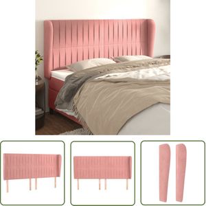The Living Store Hoofdbord met randen 203x23x118/128 cm fluweel roze - Hoofd Bord - Hoofdbord Roze - Velvet Hoofdbord - Beddecoratie - Slaapkamers Decoreren