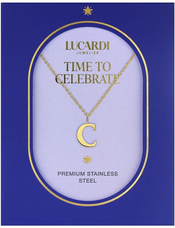 Lucardi - Dames Stalen Goldplated Ketting - Goudkleurig - 47 cm