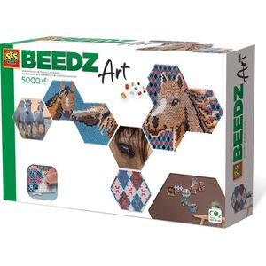 SES Beedz Art - Hex tiles Paarden - 5000 strijkkralen - collage met strijkkralen en foto's - complete set met grondplaten en fotostickers
