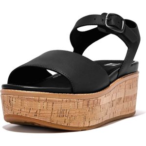 FitFlop Eloise Cork-Wrap Leather Back-Strap Wedge Sandals ZWART - Maat 38