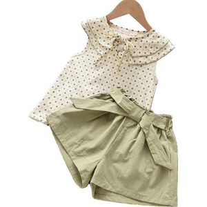 Korte broek meisjes met stipjes top – Shorts meisje groen met top –  [Leeftijd ca. 4 – 5 jaar] - set van 2