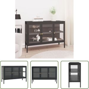 The Living Store Dressoir - Antraciet - 105 x 35 x 70 cm - Staal en Gehard glas