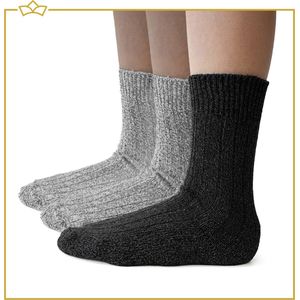 ATTREZZO® Sokken - Noorse Sokken - 3 paar - Wol - Nordic Socks - Grijs gemeleerd - maat 35-38