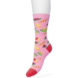 Bonnie Doon Dames Sokken met Watermeloen Print maat 36/42 Roze - Thema Sokken - Ijsjes - Zomer - Cadeau Sokken - Word je Happy en vrolijk van - Zacht Katoen met Gladde Teennaad - Comfortabel - Perfect Cadeau - Flamingo Pink - BT991130.228