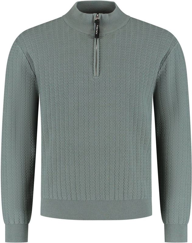 PURE PATH - Regular Fit Zig Zag Half Zip Knitwear - Gebreide Trui - Olijf