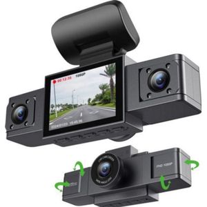 Geavanceerde 3-Lens Dashcam voor Auto | 24U Parkeermonitor, Achteruitrijfunctie & 64GB SD Kaart | Ultieme Beveiliging met Videorecorder - Zwart