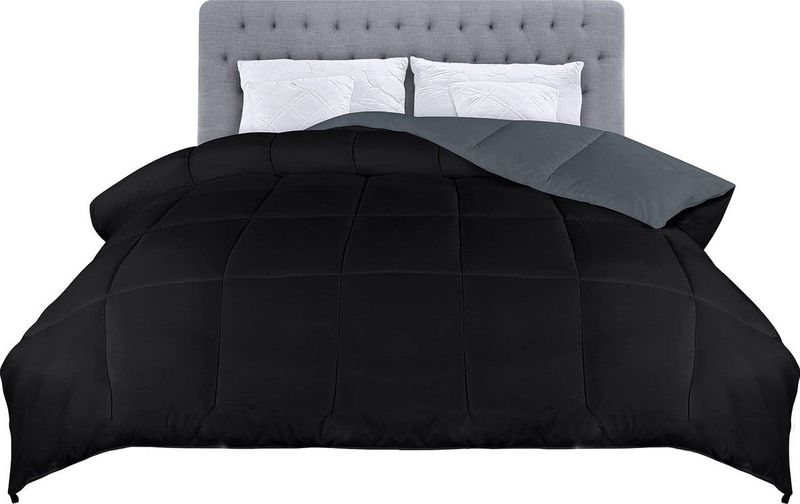Beddengoed Dekbed 230x260 cm, omkeerbaar dekbed, zomerdekbed 160 GSM polyester vulling (grijs/zwart)